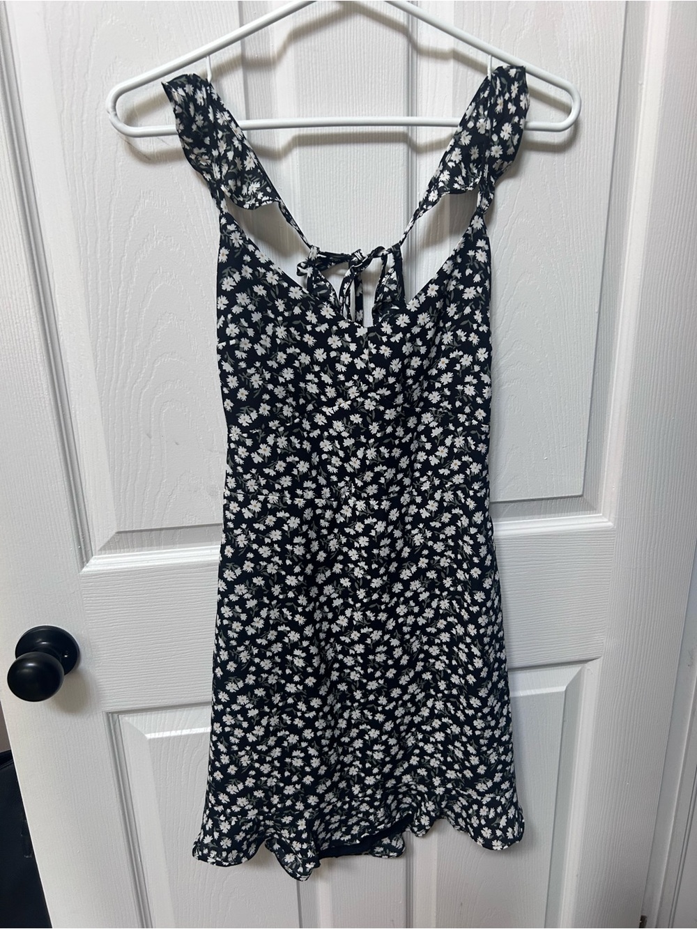 Abercrombie and Fitch Floral Black and White Open Back Ruffle Mini Dress